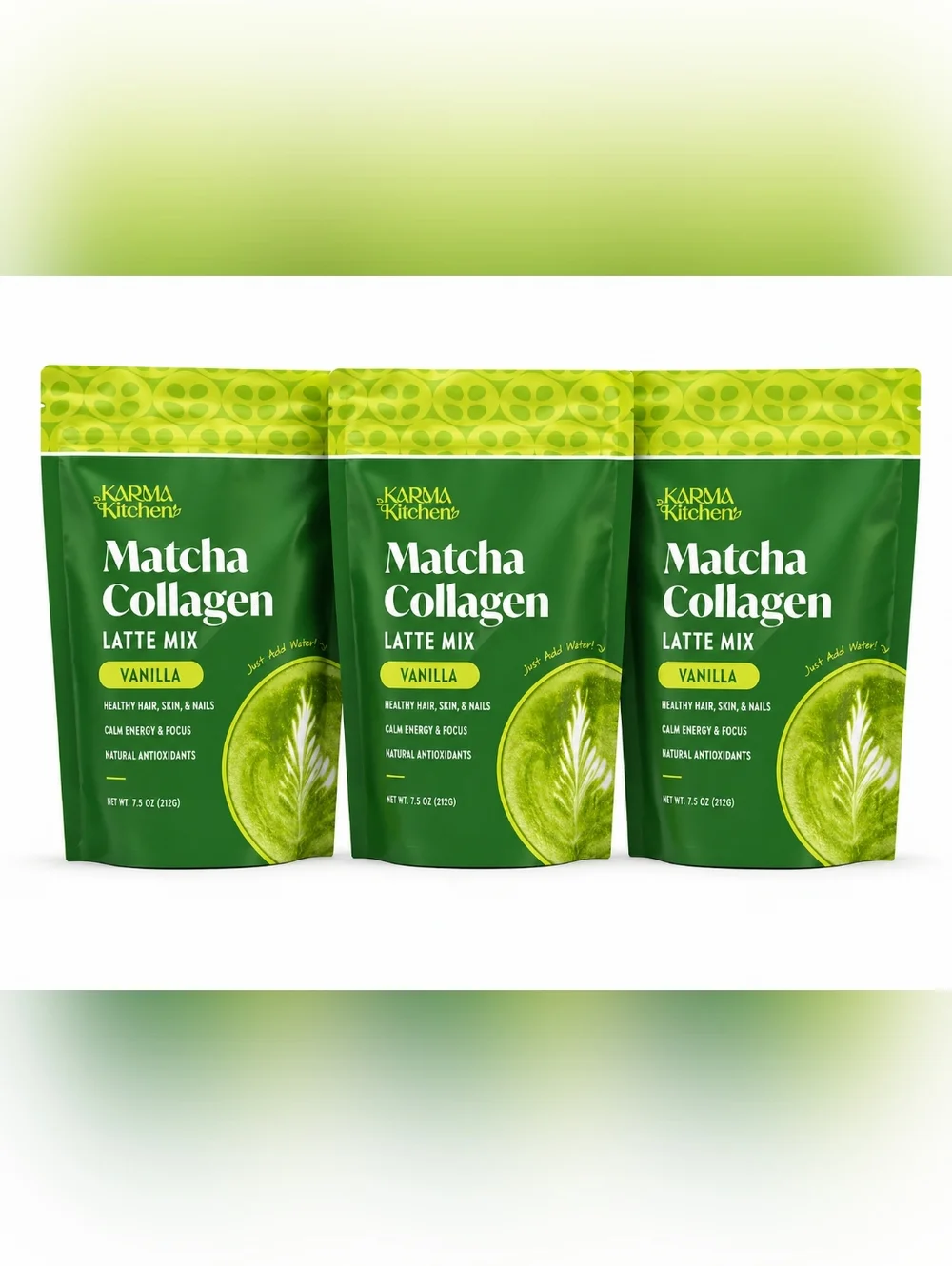 Matcha Collagen Latte Mix Vanilla 7.5oz – Pack of 3 | Skin Hair Nails Support